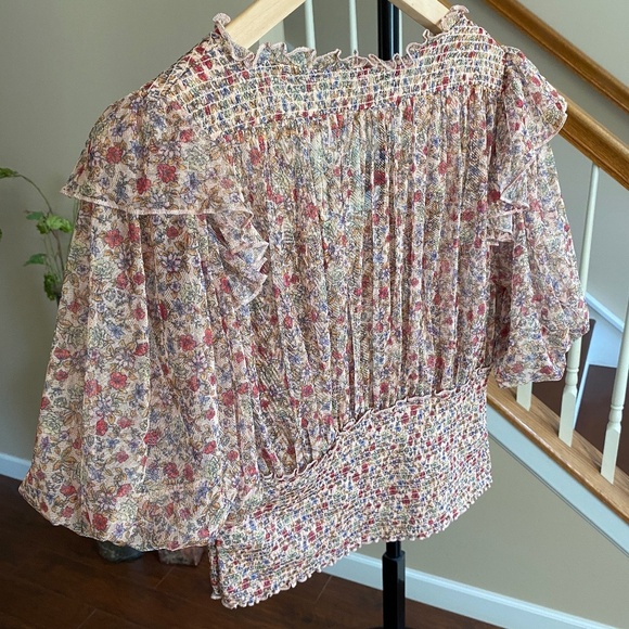 Free People Beatrice Lace Up Smocked Waist Floral Top Size Large - Picture 6 of 17